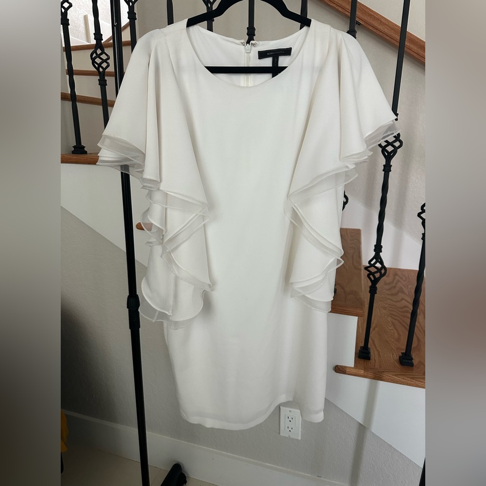 BCBGMaxAzria Elegant White Ruffle Sleeve Dress - Picture 2 of 4